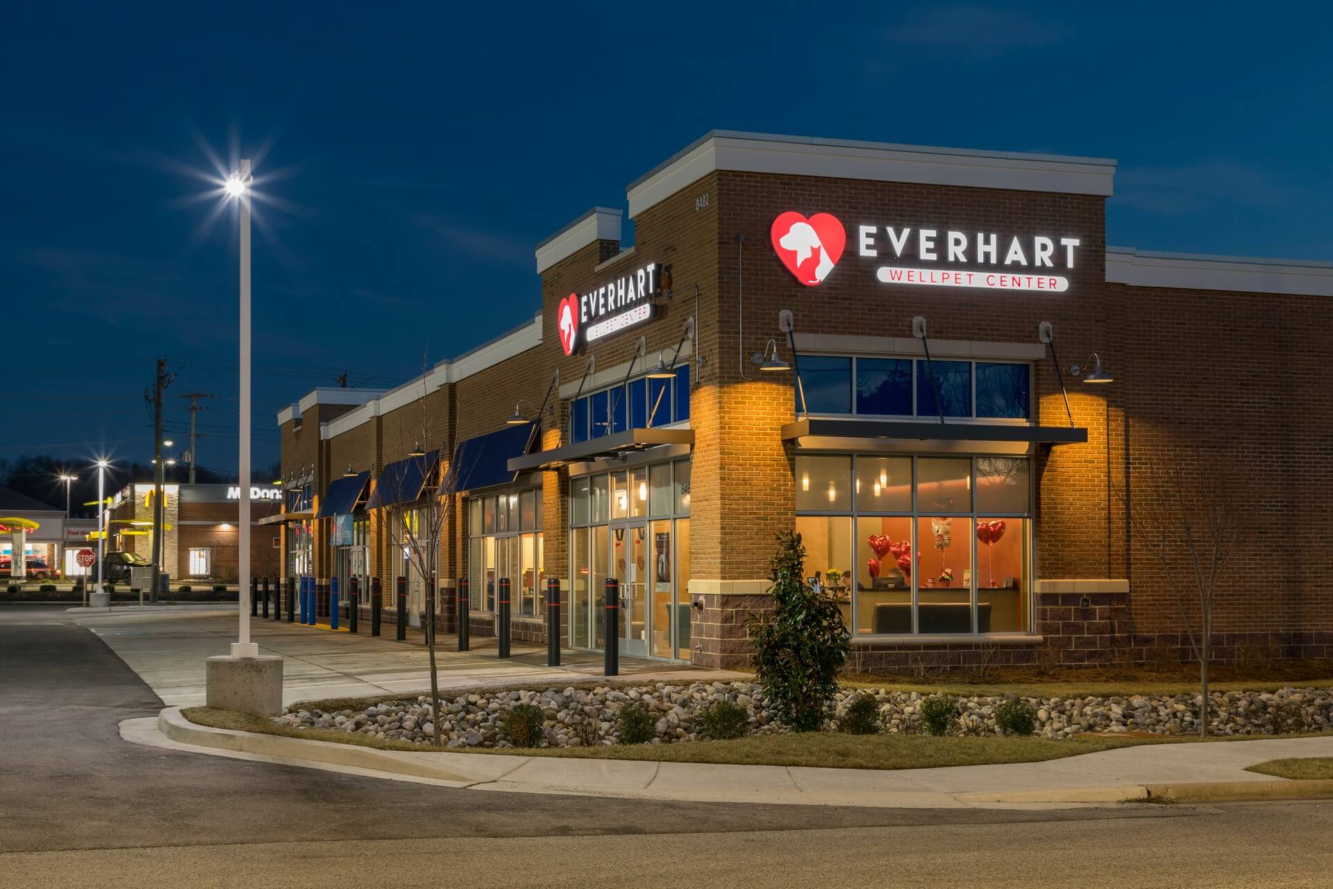 Building at night – Everhart WellPet Center